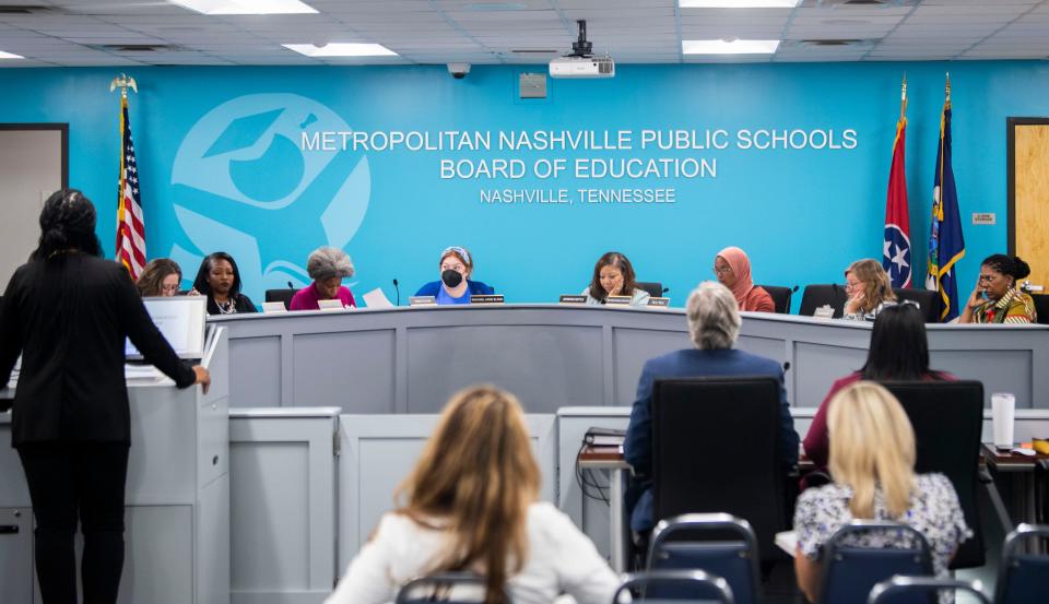 Metro Nashville Public Schools board of education gathers for a meeting on July 25, 2023.