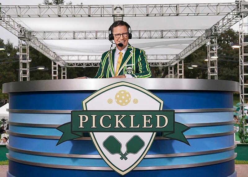 Stephen Colbert hosts "Pickled," a 16-celebrity pickleball tournament airing Nov. 17 on CBS. Filmed earlier in the year, the tourney features celebs going at it on the mini-courts. Pickleball boomed during the pandemic, with nearly 5 million players across the nation.