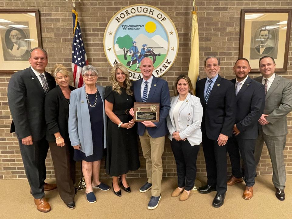 Mayor Keith Kazmark served at his final Woodland Park Borough Council meeting on June 21, 2023, before his departure on July 9 to assume the position of village manager of Ridgewood on July 10. The Council presented him with a plaque that included the key to Woodland Park in recognition of his 22 years of service.
