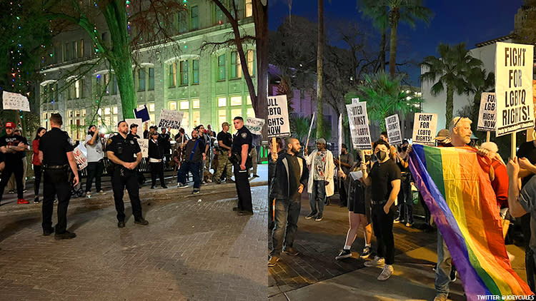 Protesters and police at Christmas drag show in Texas