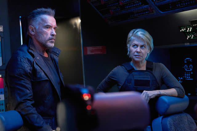 <p>Everett </p> Linda Hamilton (right) with Arnold Schwarzenegger (left) in 'Terminator: Dark Fate'