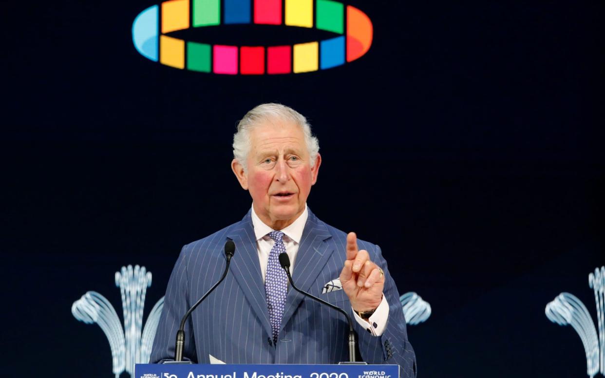 Prince Charles speaks to the World Economic Forum in Davos in January - AP 