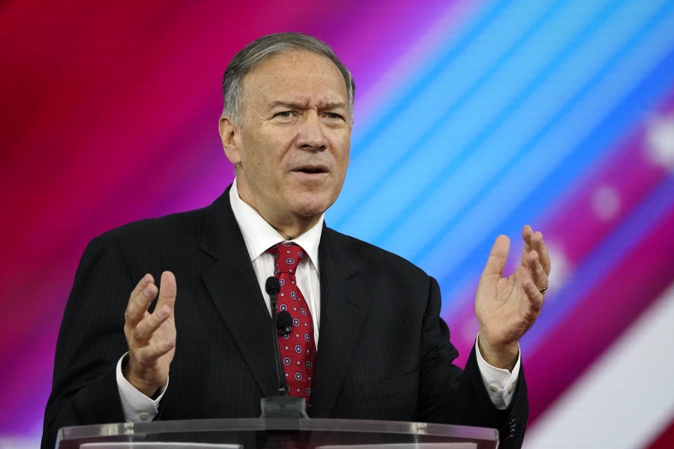 Former Secretary of State Mike Pompeo, speaks at the Conservative Political Action Conference (CPAC) Friday, Feb. 25, 2022, in Orlando, Fla. (AP Photo/John Raoux)