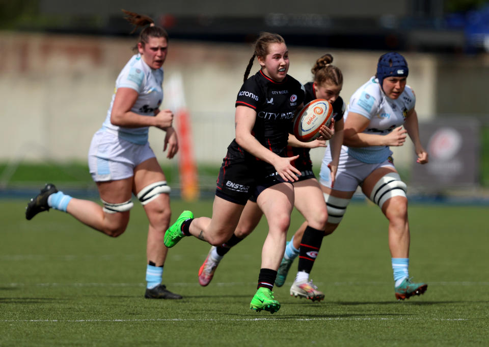 Jemma-Jo Linkins of Saracens in action during the Allianz Cup Semi Final match between Saracens and Exeter Chiefs at StoneX Stadium on April 13, 2024 in Barnet, England. (Photo by Tom Dulat/Getty Images)