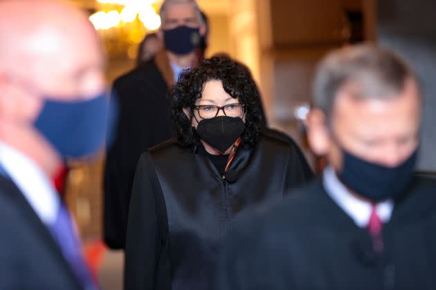 Supreme Court Justice Sonia Sotomayor, seen here wearing a mask at Biden's inauguration, joined the court's other liberals in opposing the conservative majority's decision to block OSHA's vaccine rule. (Photo: Win McNamee/Pool Photo via Associated Press)