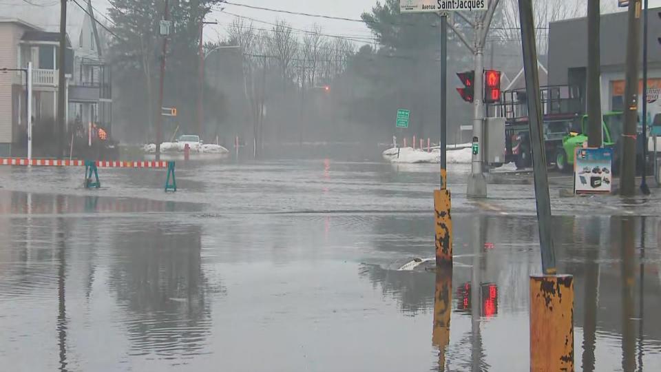 Water blocked access to several roads in Saint-Raymond on Tuesday morning.