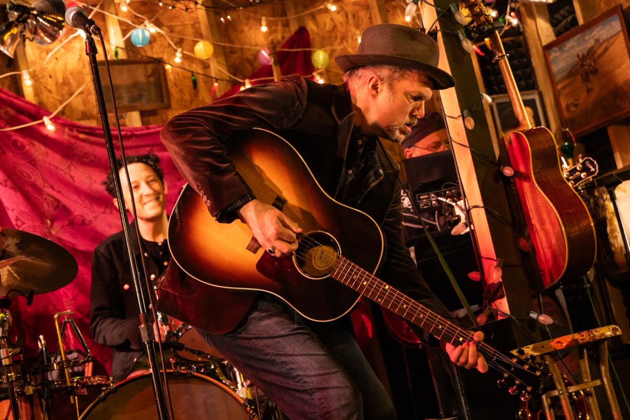 Jeb Brown performs in the Off-Broadway world-premiere musical "Dead Outlaw," based on the true story of a early 20th-century outlaw-turned-mummy who robbed, died and eventually was buried in Oklahoma.