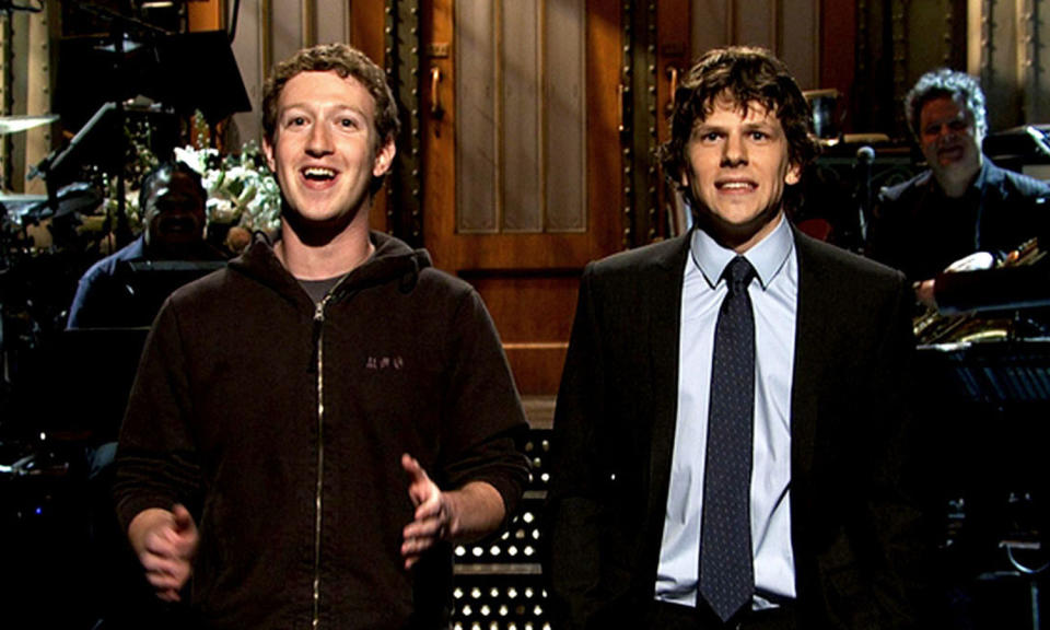 Mark Zuckerberg and Jesse Eisenberg on Saturday Night Live. (NBC)