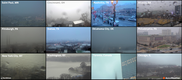 Earthcams show fog in 12 major cities on the morning of Jan. 26, 2024.