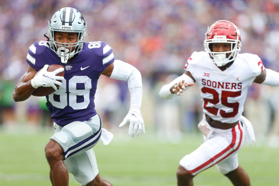 Kansas State receiver Phillip Brooks (88) has three career punt-return touchdowns, and his 15.8-yard career average is second among active FBS players.