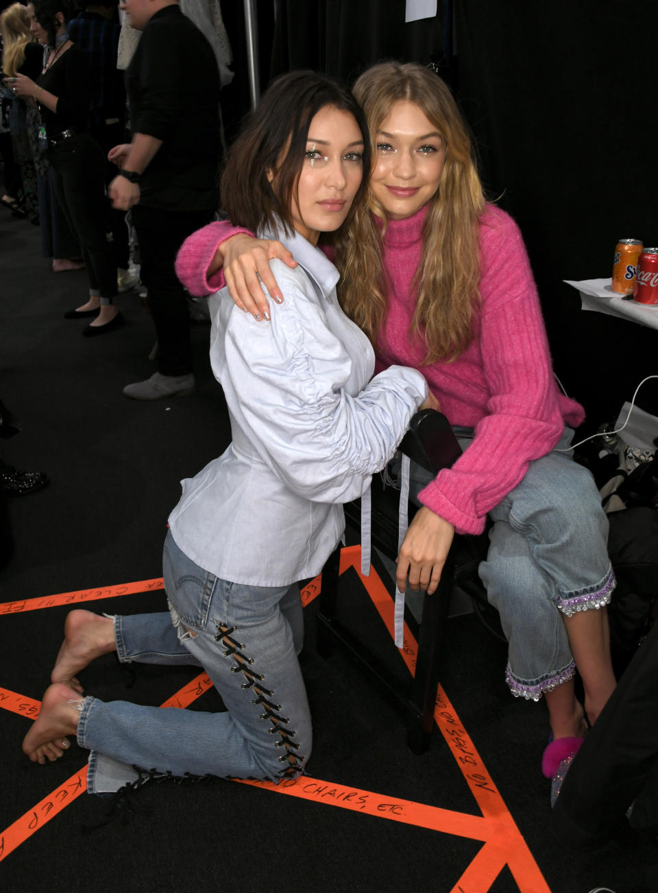 Bella Hadid, Gigi Hadid backstage during the Anna Sui Spring 2018 Collection, held during NYFW at Skylight Clarkson Studios in New York City on Monday, September 11, 2017. (Photo by Elise Leclerc)