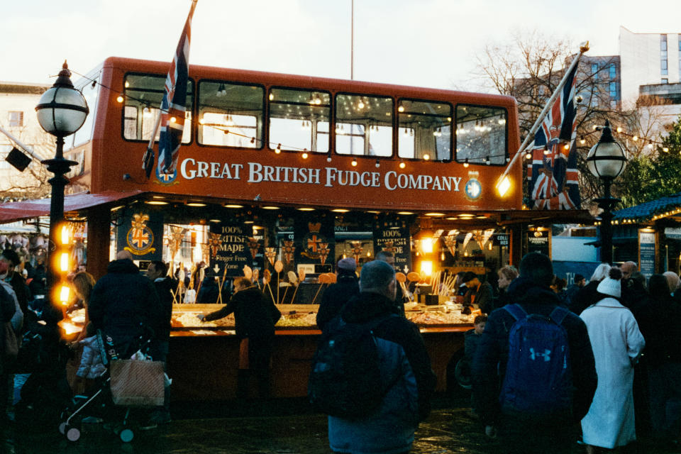 An red bus selling fudge taken on Harman Phoenix 200 35mm film