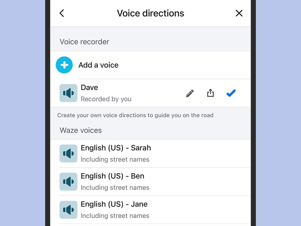 Waze voices menu for navigation