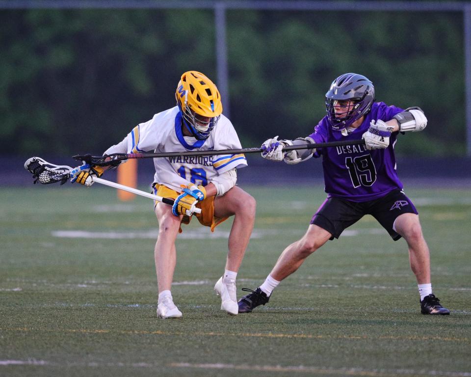 Mariemont's Evan Morgan scored twice in the Warriors' 9-5 regional semifinal victory over Bellbrook on Monday, May 22, 2023.