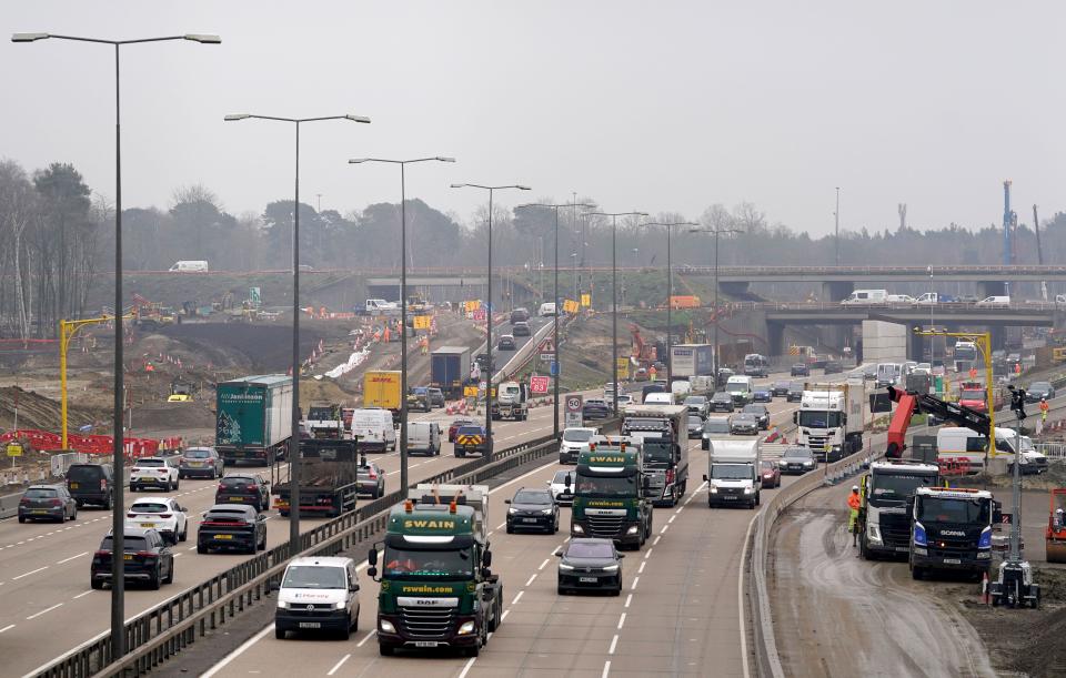 A view of traffic approaching junction 10 of the M25 in Surrey this week - where 5,000 vehicles normally pass during weekends. (PA)