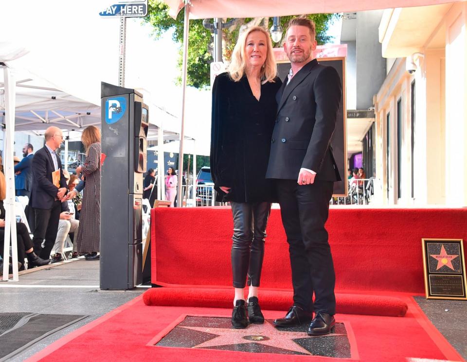 PHOTO: Catherine O'Hara and Macaulay Culkin attend a ceremony honoring Macaulay Culkin with a star on the Hollywood Walk of Fame, Dec. 1, 2023, in Los Angeles.  (Jordan Strauss/Invision/AP)