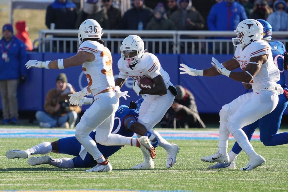 Texas wide receiver Xavier Worthy during a 2022 game against Kansas.