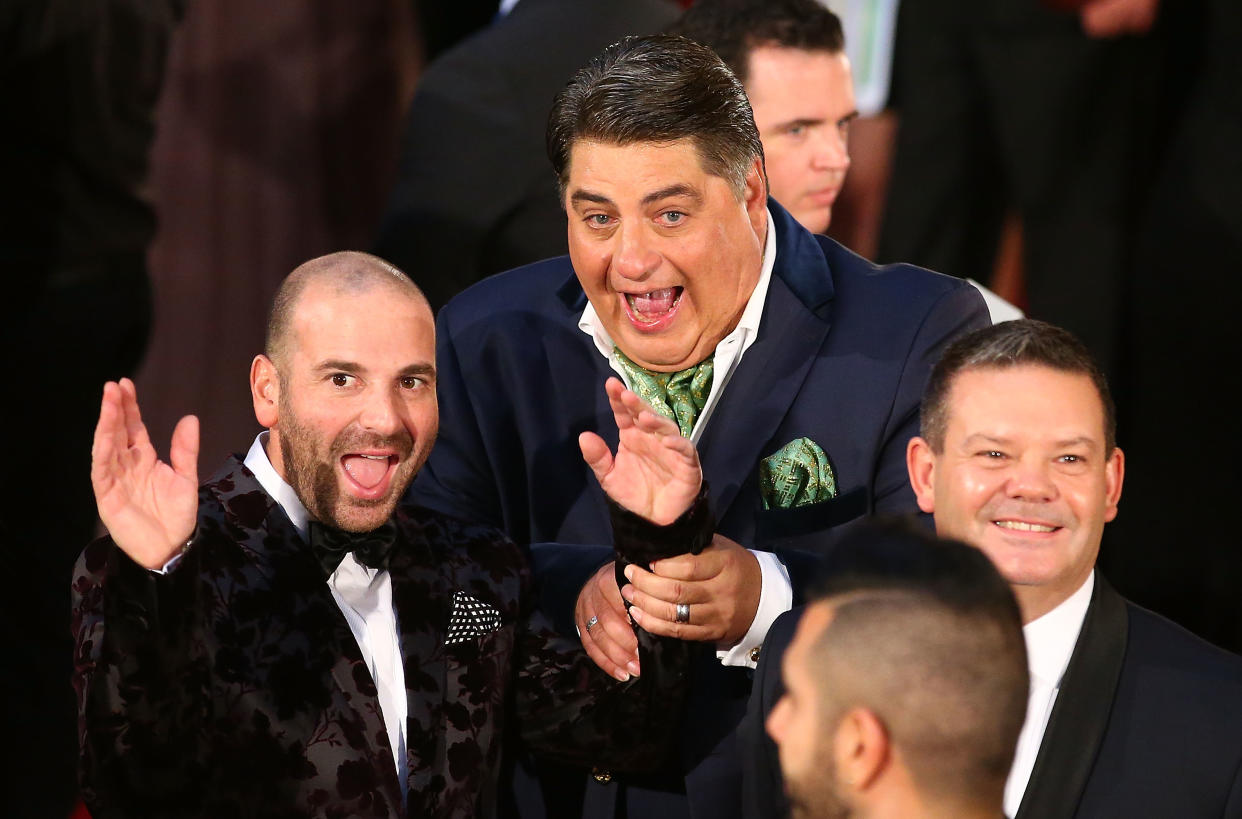 A photo of Matt Preston with fellow MasterChef judges George Calombaris and Gary Mehigan at the 58th Annual Logie Awards at Crown Palladium on May 8, 2016 in Melbourne, Australia. 
