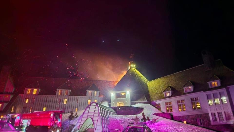 Timberline Lodge Fire, April 18th, 2024.<p><a href="https://www.facebook.com/photo?fbid=2869734989859538&set=pcb.2869735229859514" rel="nofollow noopener" target="_blank" data-ylk="slk:Charity Critchton;elm:context_link;itc:0;sec:content-canvas" class="link ">Charity Critchton</a></p>