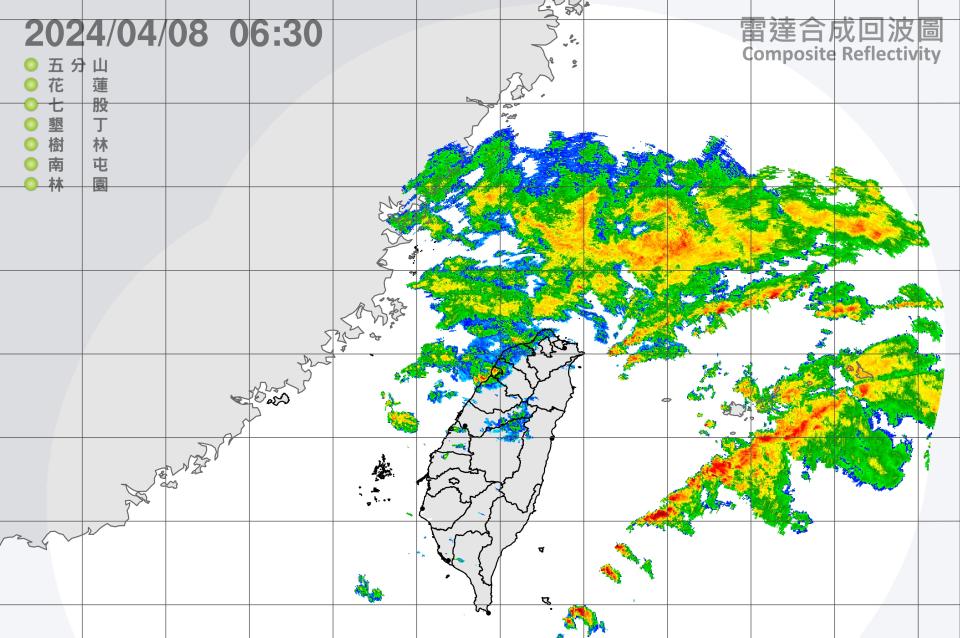 鋒面影響，天氣不穩定，中部以北及宜蘭地區有局部短暫陣雨或雷雨，其他地區也有局部短暫陣雨。（圖：氣象署網站）