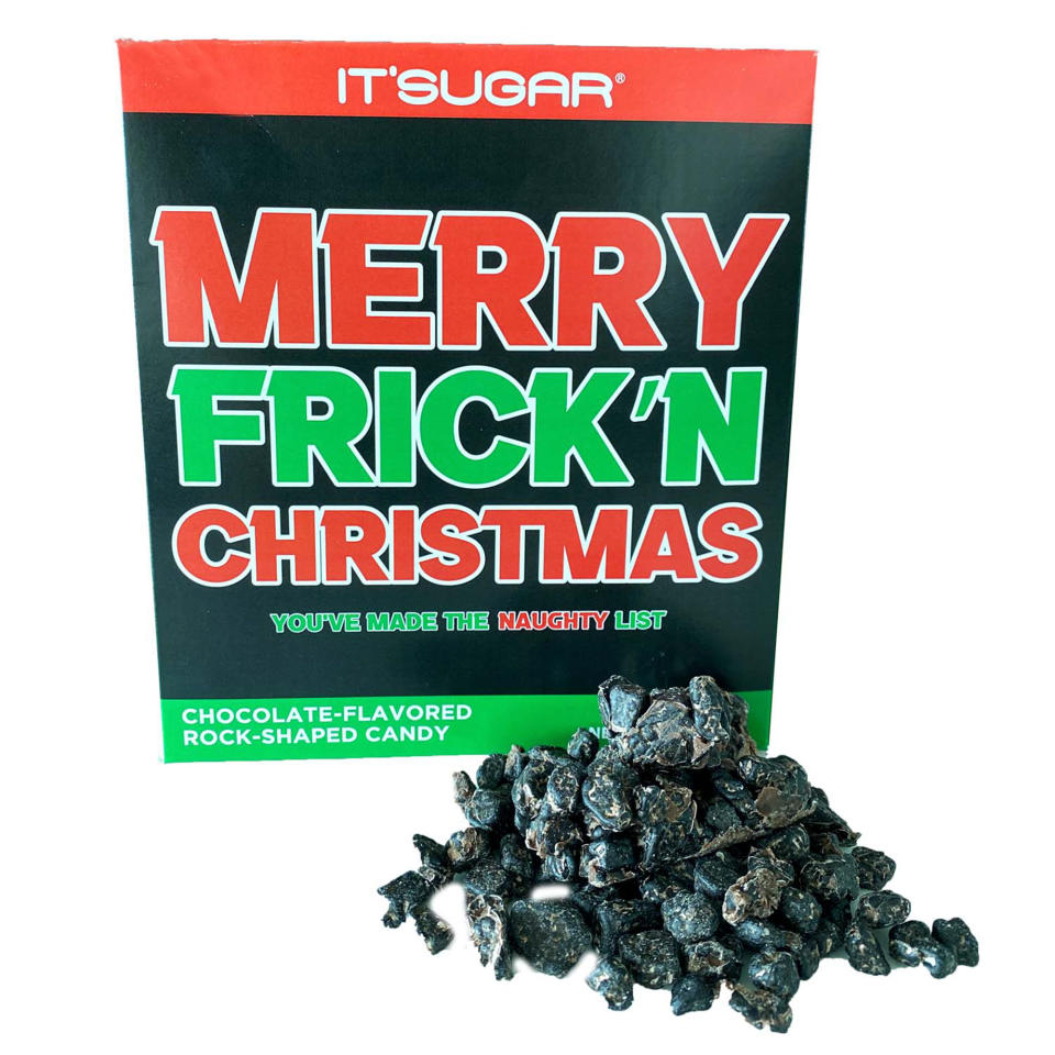 <p>This goofy treat contains <a href="https://itsugar.com/humor/it-sugar-merry-frick-n-christmas-box.html" rel="nofollow noopener" target="_blank" data-ylk="slk:choocolate-flavored rock-shaped;elm:context_link;itc:0;sec:content-canvas" class="link ">choocolate-flavored rock-shaped</a> candy because even the naughtiest people deserve to satisfy their sweet tooth.</p>