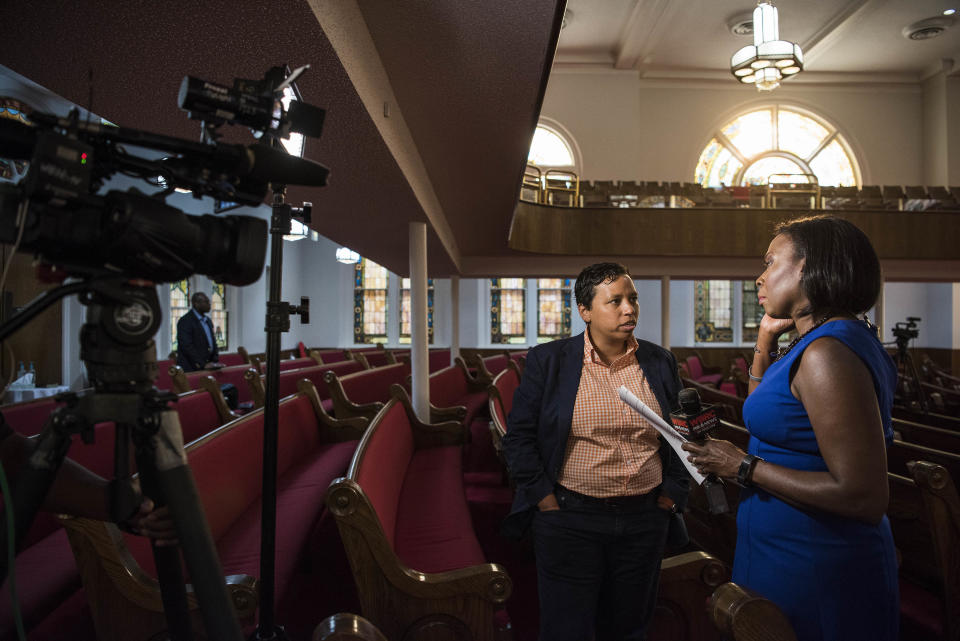 Sarah Verser interviews Lydia Polgreen before the "Overcoming and Surviving Inner City Violence in Birmingham" event.