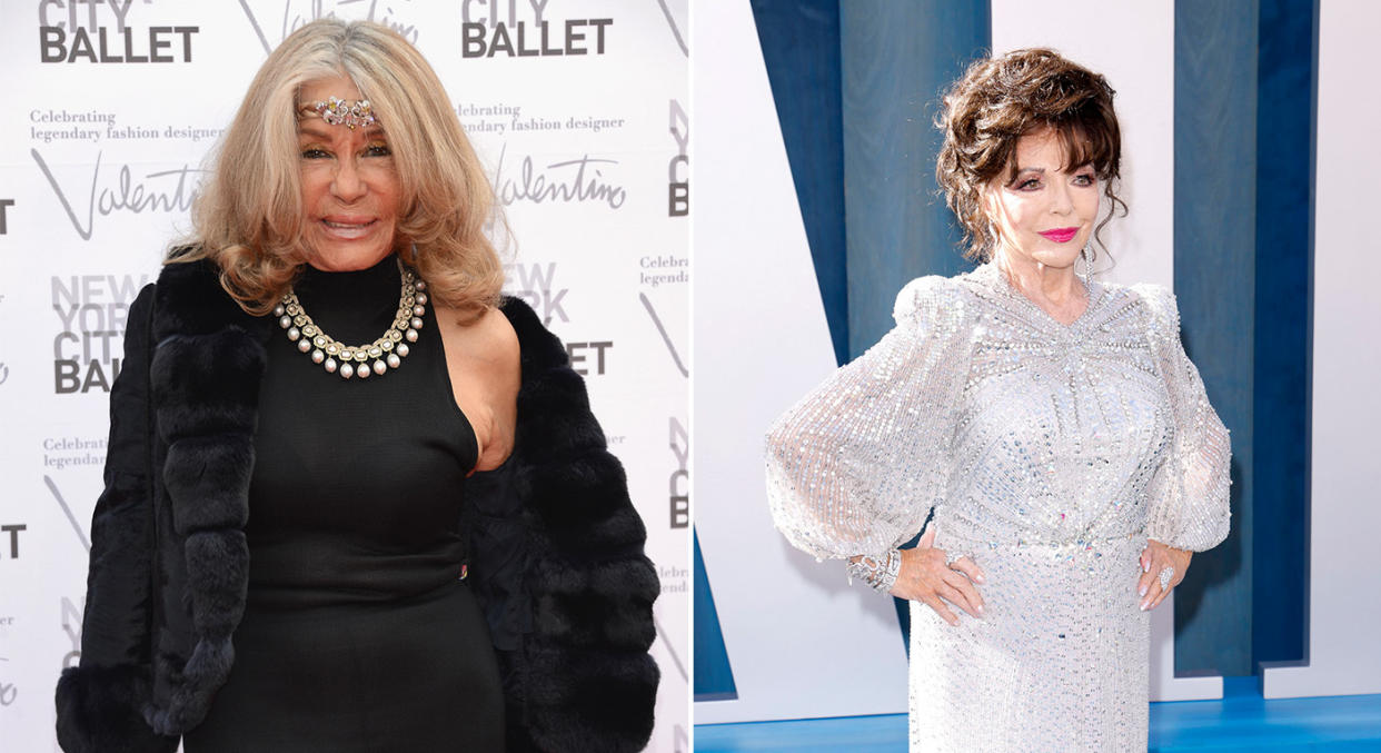 Sean Connery’s widow Micheline Roquebrune (left), 93, and Dame Joan Collins. (Photos: Getty)