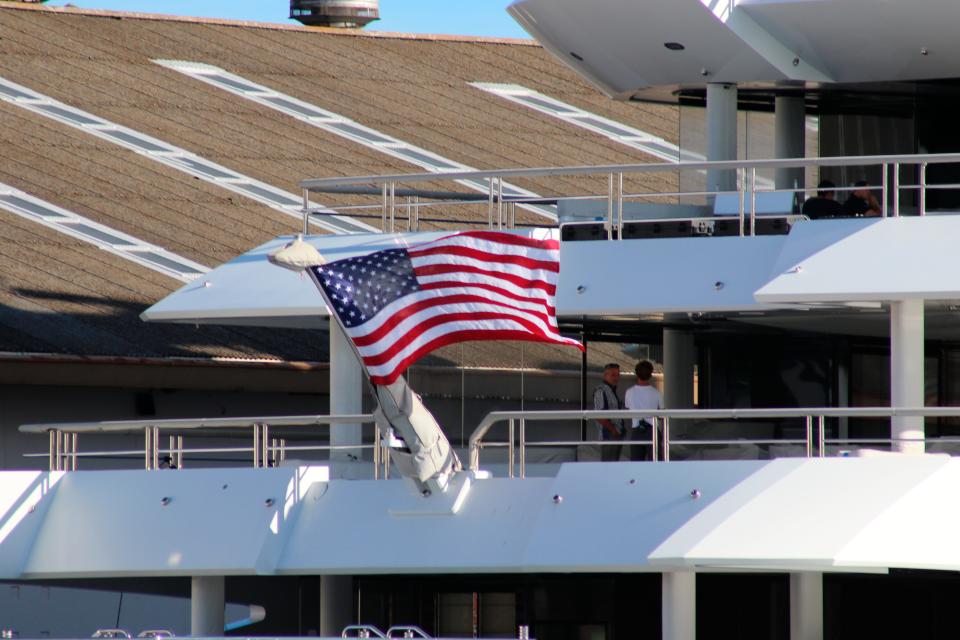 The superyacht Amadea is moored in Honolulu on Thursday, June 16, 2022. A Russian-owned superyacht seized by the United States arrived in Honolulu Harbor flying a U.S. flag after the U.S. last week won a legal battle in Fiji to take the $325 million vessel.