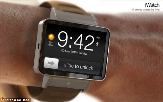 <p>Antonio De Rosa's iWatch concept maintains much of the functionality of the iPhone, including 'Slide to Unlock' as shown in this picture.</p> <p>For more of De Rosa's designs, visit: <a href="http://www.adr-studio.it/site/?page_id=14&album=1&gallery=49" rel="nofollow noopener" target="_blank" data-ylk="slk:http://www.adr-studio.it/site/?page_id=14&album=1&gallery=49;elm:context_link;itc:0;sec:content-canvas" class="link ">http://www.adr-studio.it/site/?page_id=14&album=1&gallery=49</a></p>