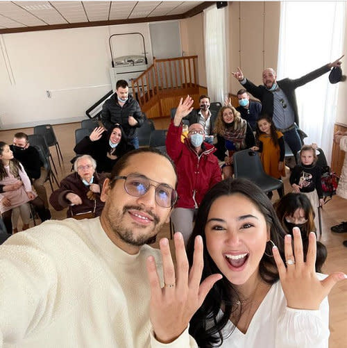 The couple showed off their wedding rings