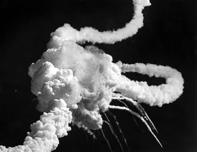 The Space Shuttle Challenger broke apart 73 seconds into its flight, killing all seven crew members aboard. (Photo: Janet Knott/Boston Globe via Getty Images)