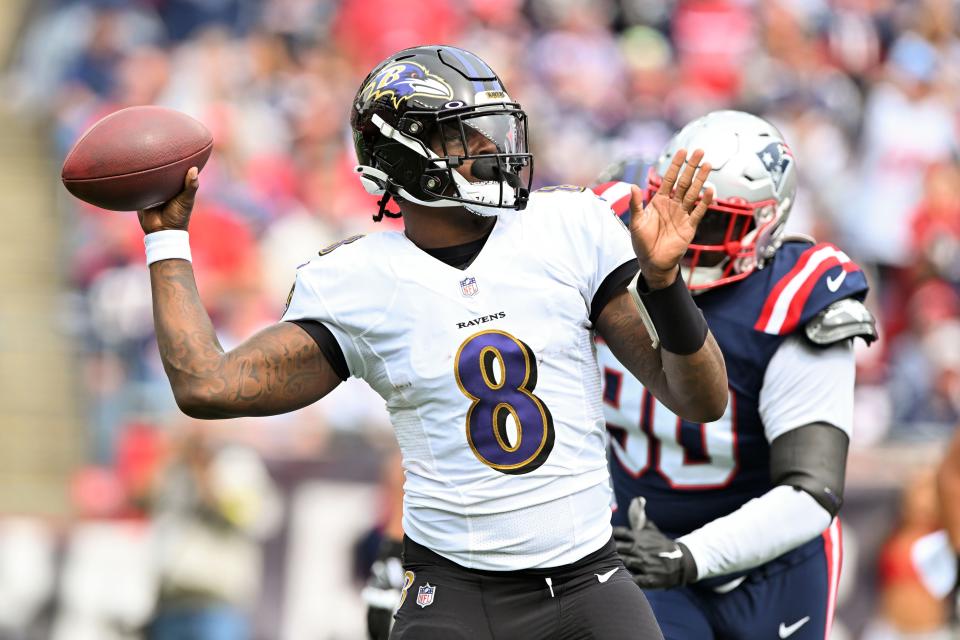 The Ravens' Lamar Jackson leads the NFL after three weeks in passing touchdowns and quarterback rating. Plus, he's tied for fifth among all players in rushing yards.