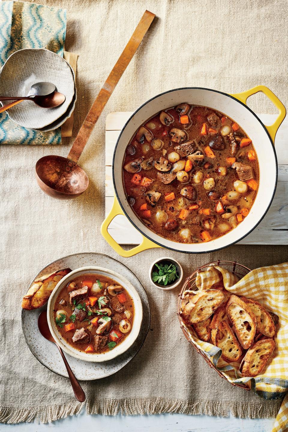 Beef Stew with Buttery Garlic Bread