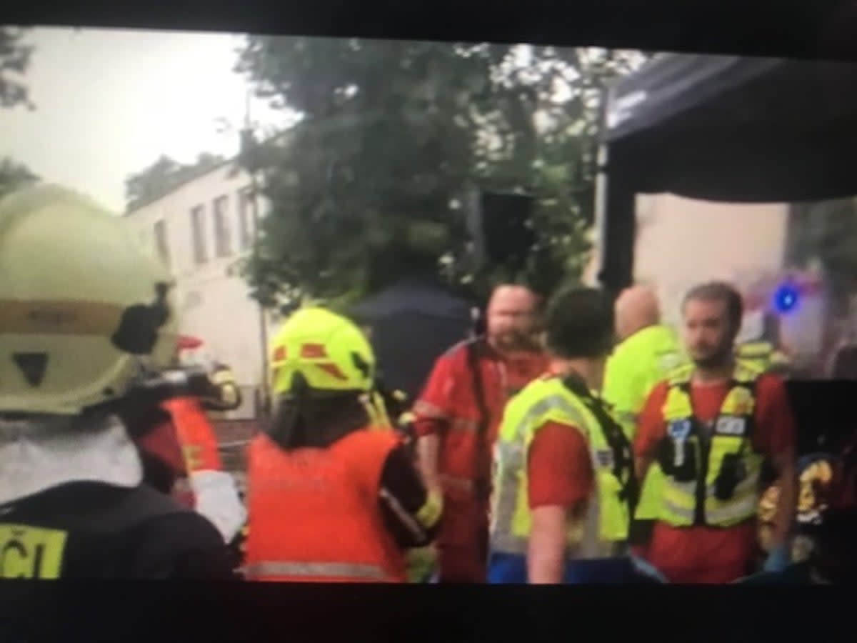 Dozens of emergency workers were dispatched to the scene after a lightning strike in the Czech Republic (YouTube/Hzs Liberecky Kraj)