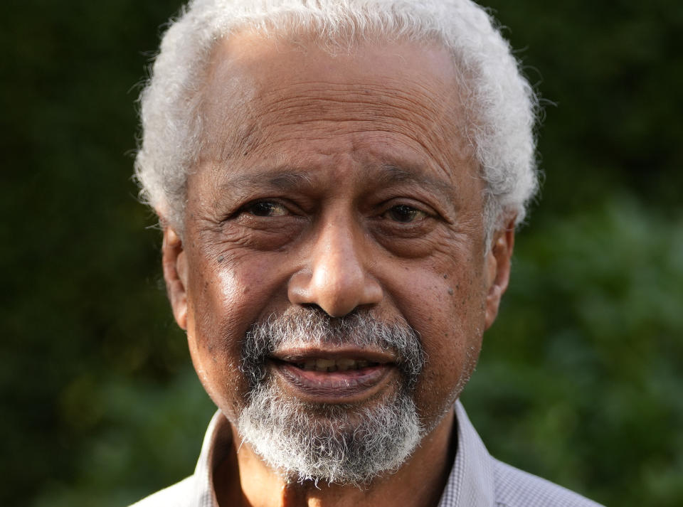 Tanzanian writer Abdulrazak Gurnah poses for a photo at his home in Canterbury, England, Thursday, Oct. 7, 2021. Gurnah was awarded the Nobel Prize for Literature earlier on Thursday. The Swedish Academy said the award was in recognition of his "uncompromising and compassionate penetration of the effects of colonialism." (AP Photo/Frank Augstein)