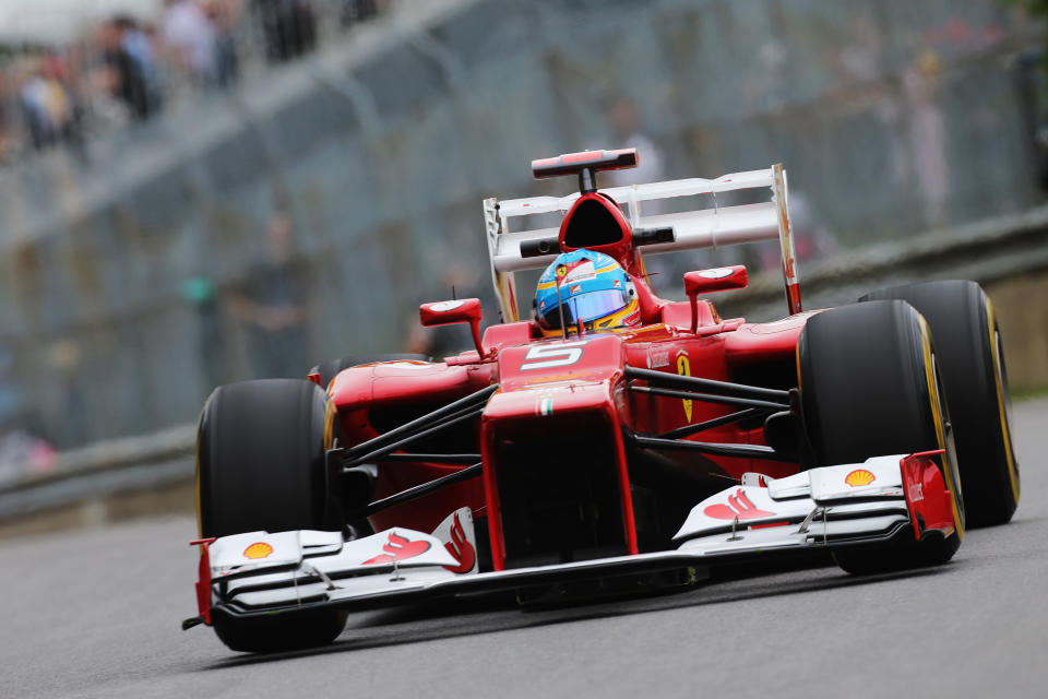 MONTREAL, CANADA - JUNE 08: Fernando Alonso of Spain and Ferrari drives during practice for the Canadian Formula One Grand Prix at the Circuit Gilles Villeneuve on June 8, 2012 in Montreal, Canada. (Photo by Mark Thompson/Getty Images)