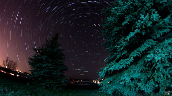 A single meteor streak can be seen near the center of this long-exposure image taken by skywatcher Peter Day in Park City, Utah, during the Lyrid meteor shower.