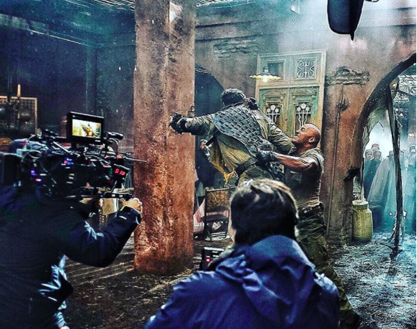 Dwayne Johnson shoots a 'Jumanji' action sequence. (Instagram)