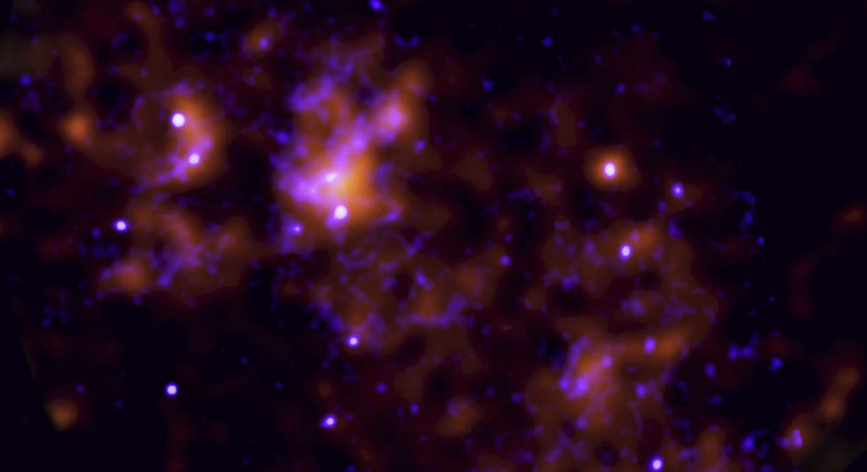 The combination of IXPE and Chandra data helped researchers determine that the X-ray light identified in the molecular clouds originated from Sagittarius A* during an outburst approximately 200 years ago (NASA) 