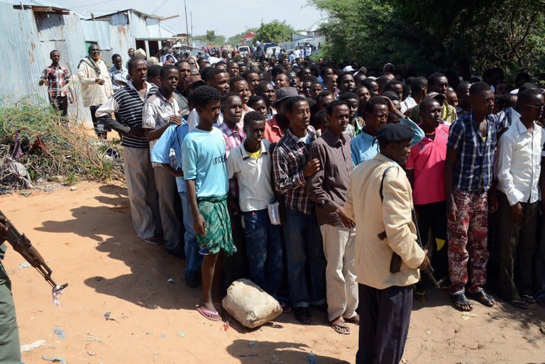 Alleged Al-Shabab rebel fighters are rounded up on January 15, 2013 during an operation against the fundamentalist group in Mogadishu. Somali Islamists say they have decided to execute the French intelligence officer they have held for more than three years and who was the object Saturday of a botched rescue bid