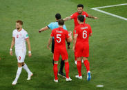 Soccer Football - World Cup - Group G - Tunisia vs England - Volgograd Arena, Volgograd, Russia - June 18, 2018 England's Kyle Walker reacts after conceding a penalty as Tunisia's Fakhreddine Ben Youssef looks on REUTERS/Gleb Garanich