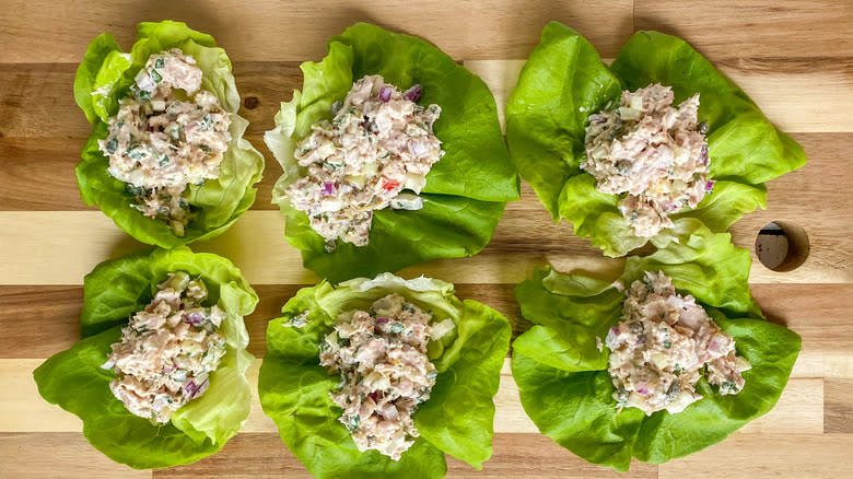 tuna lettuce wraps on board 