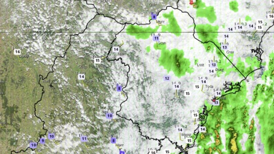 Sydney's current temperature outlook for the rest of Saturday, but brisk winds will make the feels-like temperature climb no higher than 10C. Picture: Supplied / Weatherzone