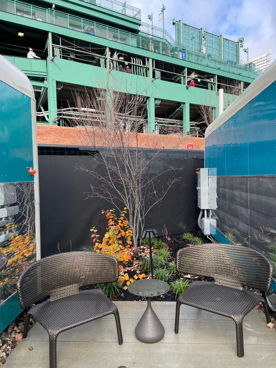 Trailers at Backstage at The Verb Hotel each have a small patio, where two seats and a table provide an outdoor perch.