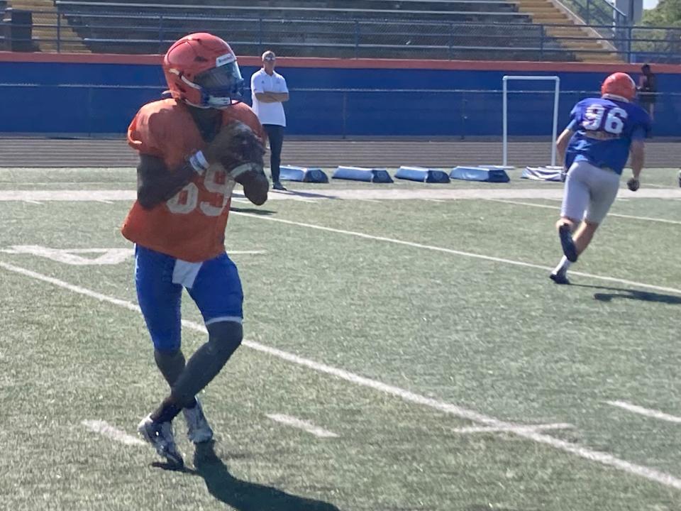 West Orange rising senior quarterback Trever Jackson drops back to pass during practice Thursday afternoon.