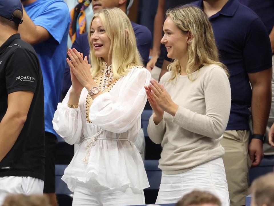 Maria Galligani (L) after Casper Ruud of Norway's victory during day 9 of the US Open 2022, 4th Grand Slam event of the season at the USTA Billie Jean King National Tennis Center on September 6, 2022 in Queens, New York City