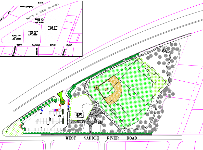 A 2008 proposal for the Zabriskie-Schedler property featured an adult-sized 75 yard x 125 yard multi-purpose field overlayed with an adult-sized 60-90 ball diamond.