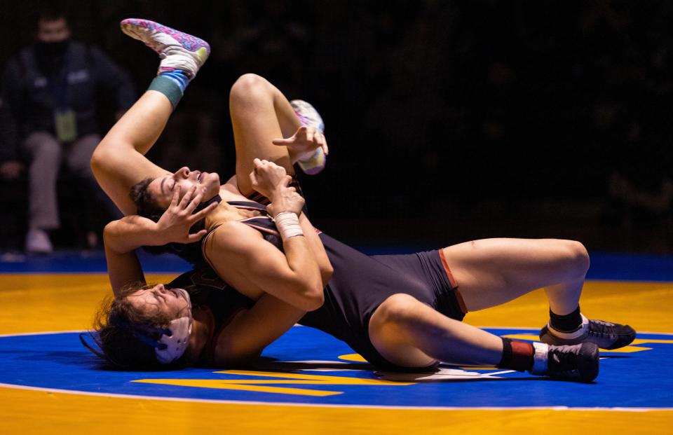 Julia Fongaro of Boonton vs Maya Hemo of Cherry Hill East in 126 lbs. NJSIAA Girls Wrestling State Final in Phillipsburg, NJ on February 20, 2022.  