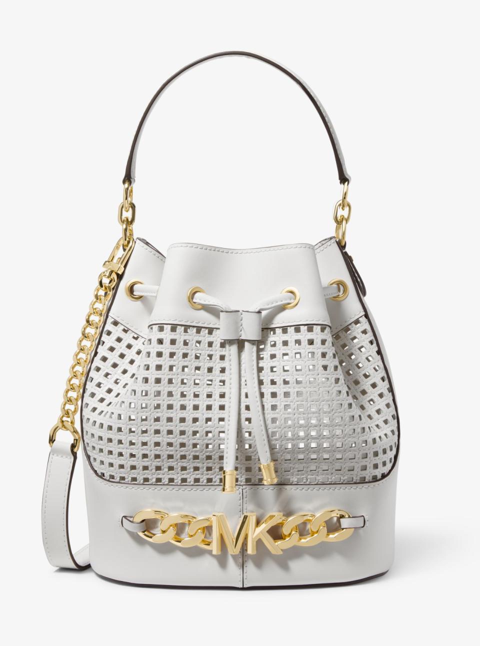 Devon Medium Perforated Leather Bucket Bag. Image via Michael Kors.