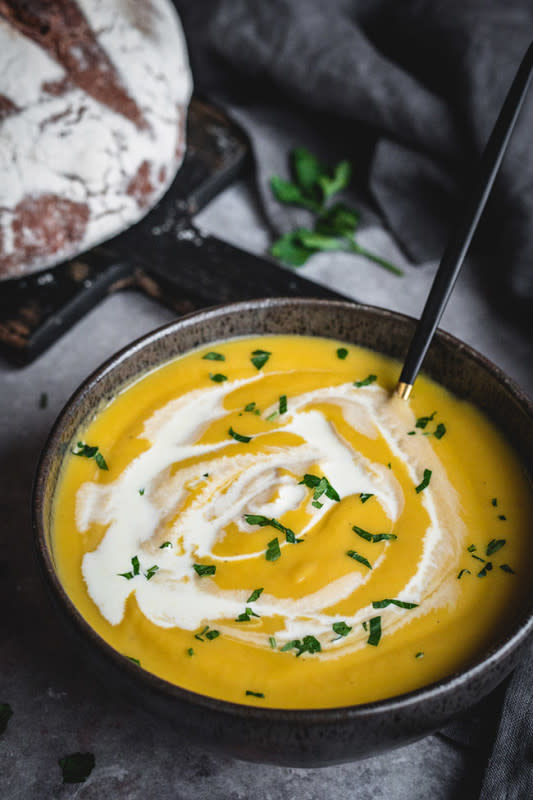 <p>Yummy Addiction</p><p>Satisfy your desire for rich, indulgent comfort food while still eating healthier with this creamy roasted rutabaga soup. Filled with roasted vegetables and just a drizzle of cream, it’s a healthy addition to your favorite cozy soup recipes.</p><p><strong>Get the recipe: <a href="https://yummyaddiction.com/creamy-roasted-rutabaga-soup/" rel="nofollow noopener" target="_blank" data-ylk="slk:Creamy Roasted Rutabaga Soup;elm:context_link;itc:0;sec:content-canvas" class="link rapid-noclick-resp"><em>Creamy Roasted Rutabaga Soup</em></a></strong></p>